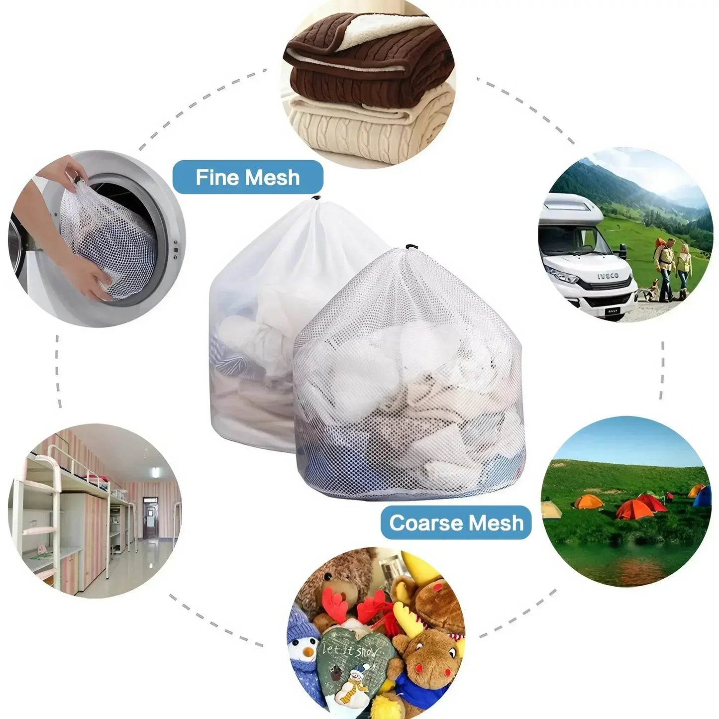 Large Drawstring Laundry Bag - Durable Mesh Washing Net for Clothes, Jeans, Blankets & Bedding