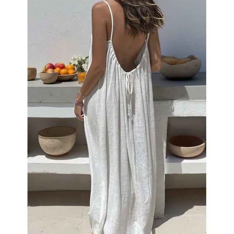 Women’s Strapless Backless Maxi Dress - Loose Comfortable Casual Home Sleepwear Long Dress