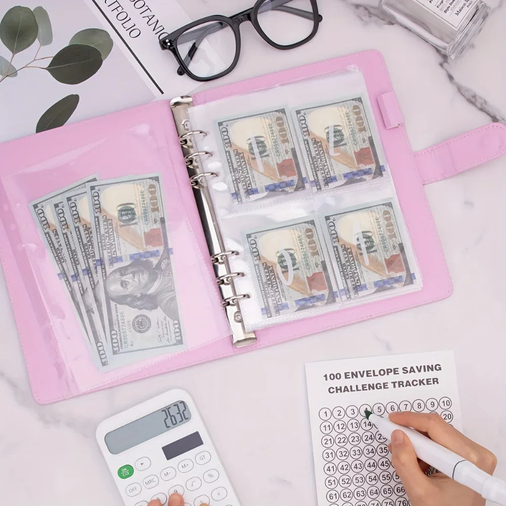 100 Envelopes Money Saving Challenge Binder – Password Lock Budget Organizer for Cash, Expense & Cost Management Notebook Binder