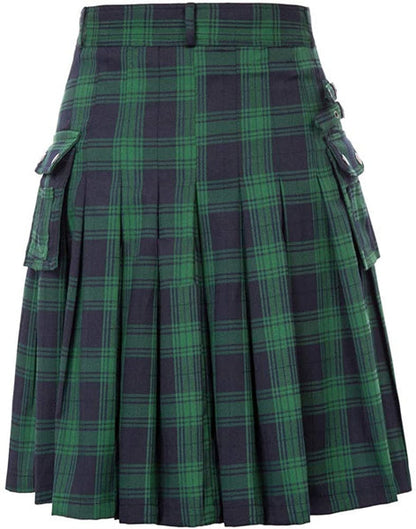 Men's Tartan Kilt Skirt – Traditional Highland Utility Kilt with Pockets, Gothic Punk Vintage Style