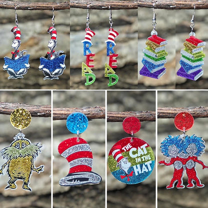 Teacher’s Day Acrylic Earrings - Cute Cat Dog Books Design Jewelry Gift for Teachers and Students