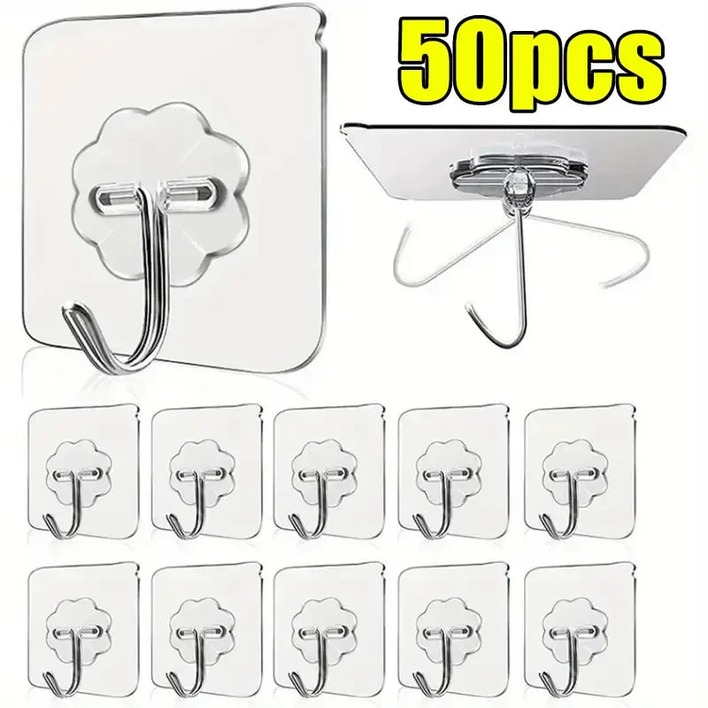 Transparent Heavy Duty Self-Adhesive Wall Hooks – Multi-Purpose Key & Towel Holder for Kitchen and Bathroom