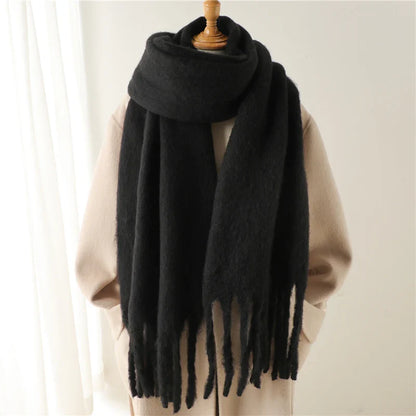 Warm Cashmere Winter Scarf for Women - Thick Pashmina Shawl with Tassels, Soft Long Poncho Wrap