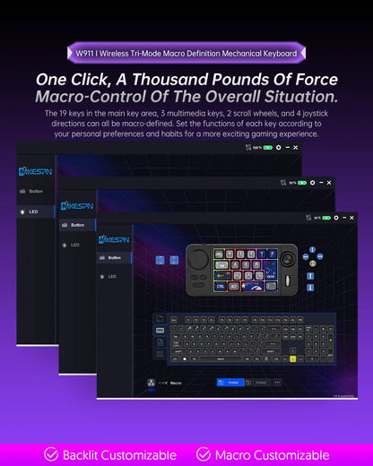 Tri-Mode Mechanical Keyboard - 19 Key Programmable Macro Keypad with RGB Backlit Hot Swappable Keys