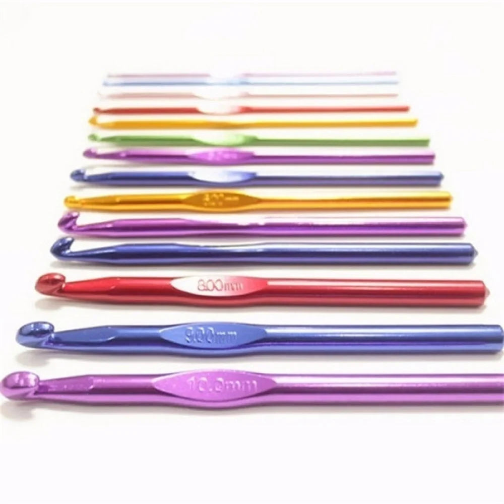 14PCS Aluminum Knitting Needle Set - Metal Crochet Hooks & DIY Yarn Craft Sewing Tools