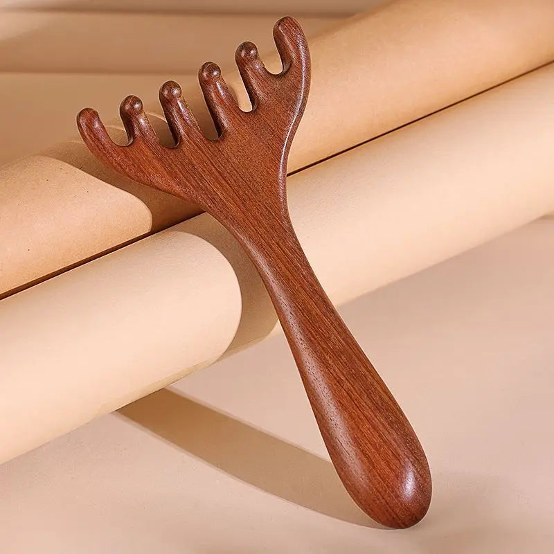 Head Meridian Massage Comb – Anti-Static Natural Wooden Wide Tooth, Six-Claw Gua Sha Tool for Spa & Blood Circulation