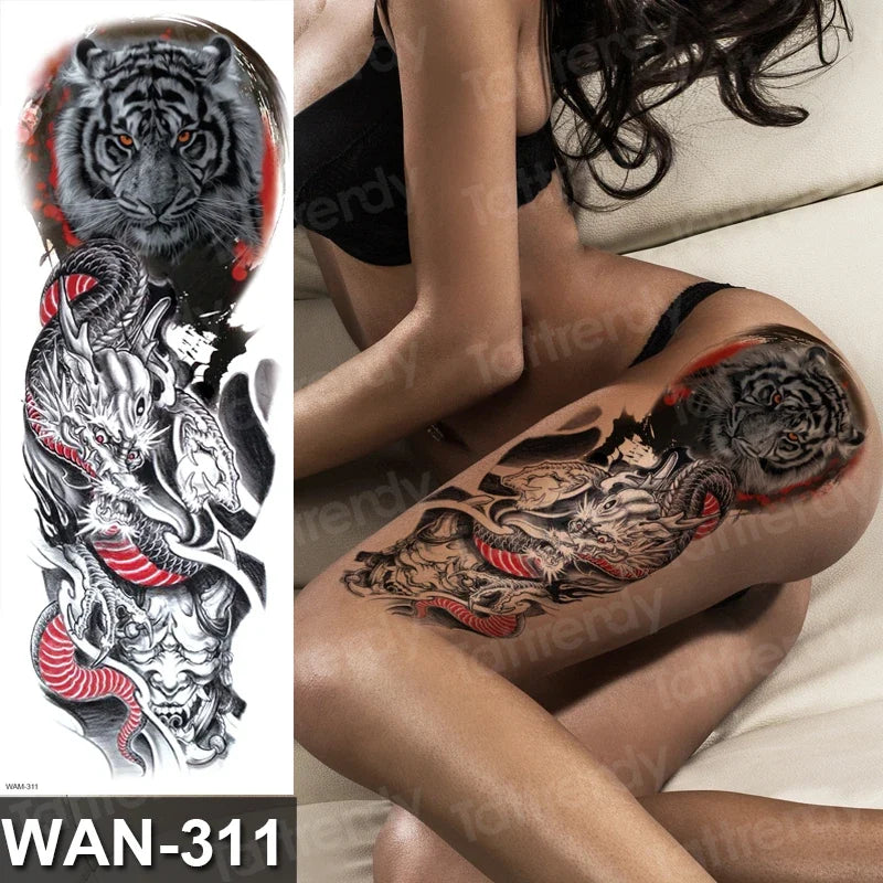 Large Temporary Leg Tattoos for Women - Sexy Animal & Anime Skull Water Transfer Body Art Stickers