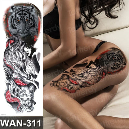 Large Temporary Leg Tattoos for Women - Sexy Animal & Anime Skull Water Transfer Body Art Stickers