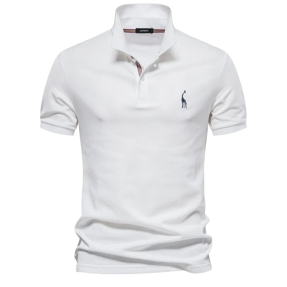 AIOPESON Men's Cotton Polo Shirt - Short Sleeve Solid Color Summer Casual Polo Top