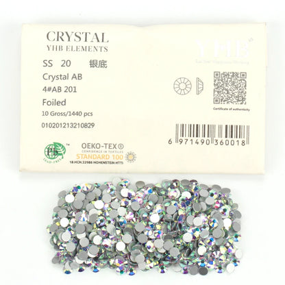 YHB Cold Fix Crystal Flatback Rhinestones - Silver Back Non Hotfix DIY Gems for Nail Art, Bags, Shoes, Garments & Phone Decoration