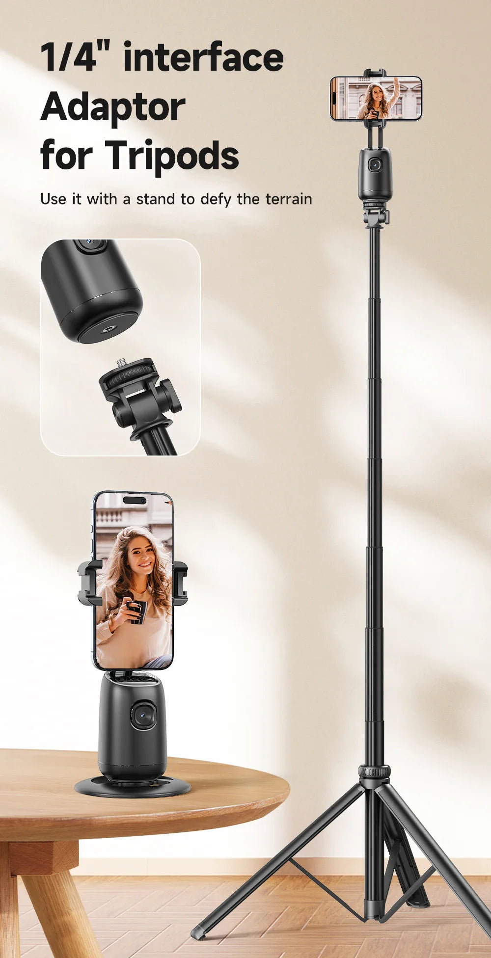 AI Smart 360° Gimbal with Auto Face Tracking – All-in-One Phone Holder & Video Stabilizer Tripod
