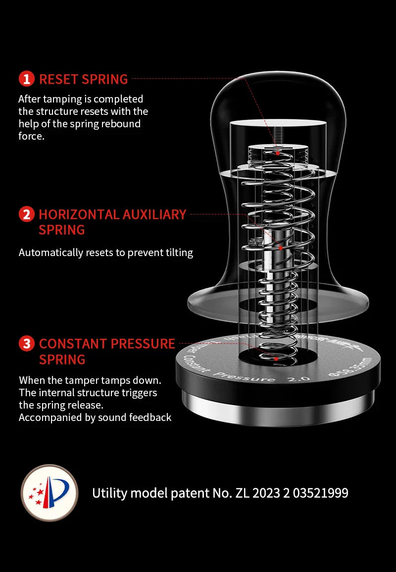 MHW-3BOMBER 30lb Calibrated Coffee Tamper – 51mm/53mm/58mm Flat Espresso Tamper with Spring-Loaded Pressure for Baristas