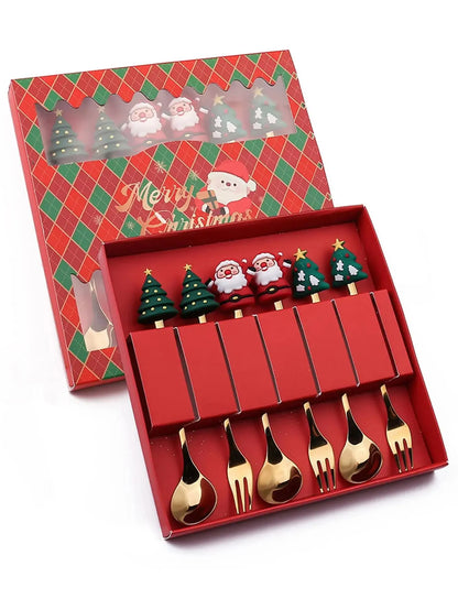 2/4/6 Pcs Christmas Fork and Spoon Set – Stainless Steel Creative Tableware | Coffee, Tea, and Dessert Forks and Spoons Gift Set