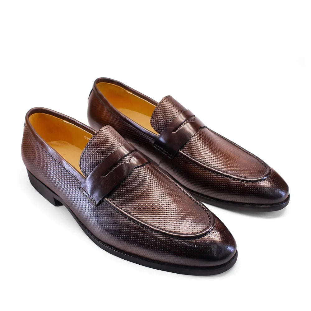 Men’s Genuine Leather Loafers - Comfortable Casual Shoes with Rubber Sole and Braided Pattern Size 39-46
