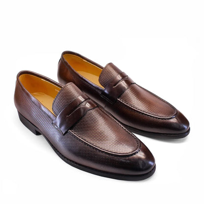 Men’s Genuine Leather Loafers - Comfortable Casual Shoes with Rubber Sole and Braided Pattern Size 39-46
