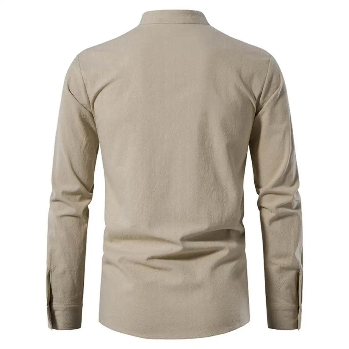 Men's Retro Linen Lace-Up Shirt - Long Sleeve Stand Collar Medieval Pirate Viking Renaissance Casual Top