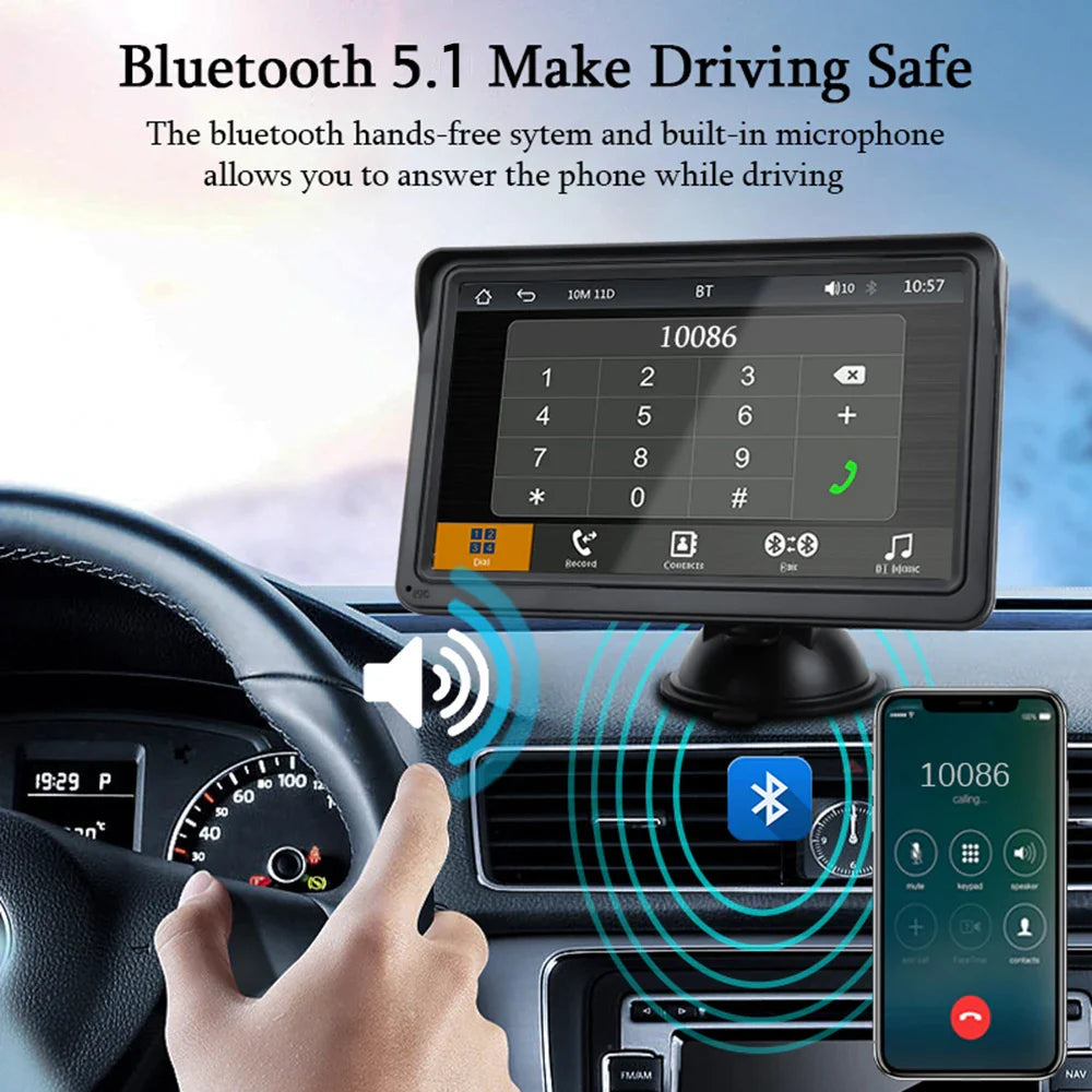 HIPPBQCC 7-Inch Car Radio – CarPlay & Android Auto Multimedia Player, Portable Touch Screen, USB/AUX, Rear View Camera Support