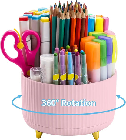 5 Compartment Rotating Pen Holder - 360° Desktop Organizer Caddy for Office, Home & Art Supplies