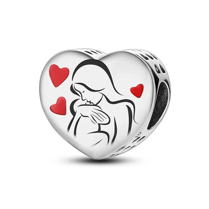 925 Sterling Silver Paw Heart Charm - Zircon Red Love Pendant Bead for DIY Bracelets & Women’s Fine Jewelry