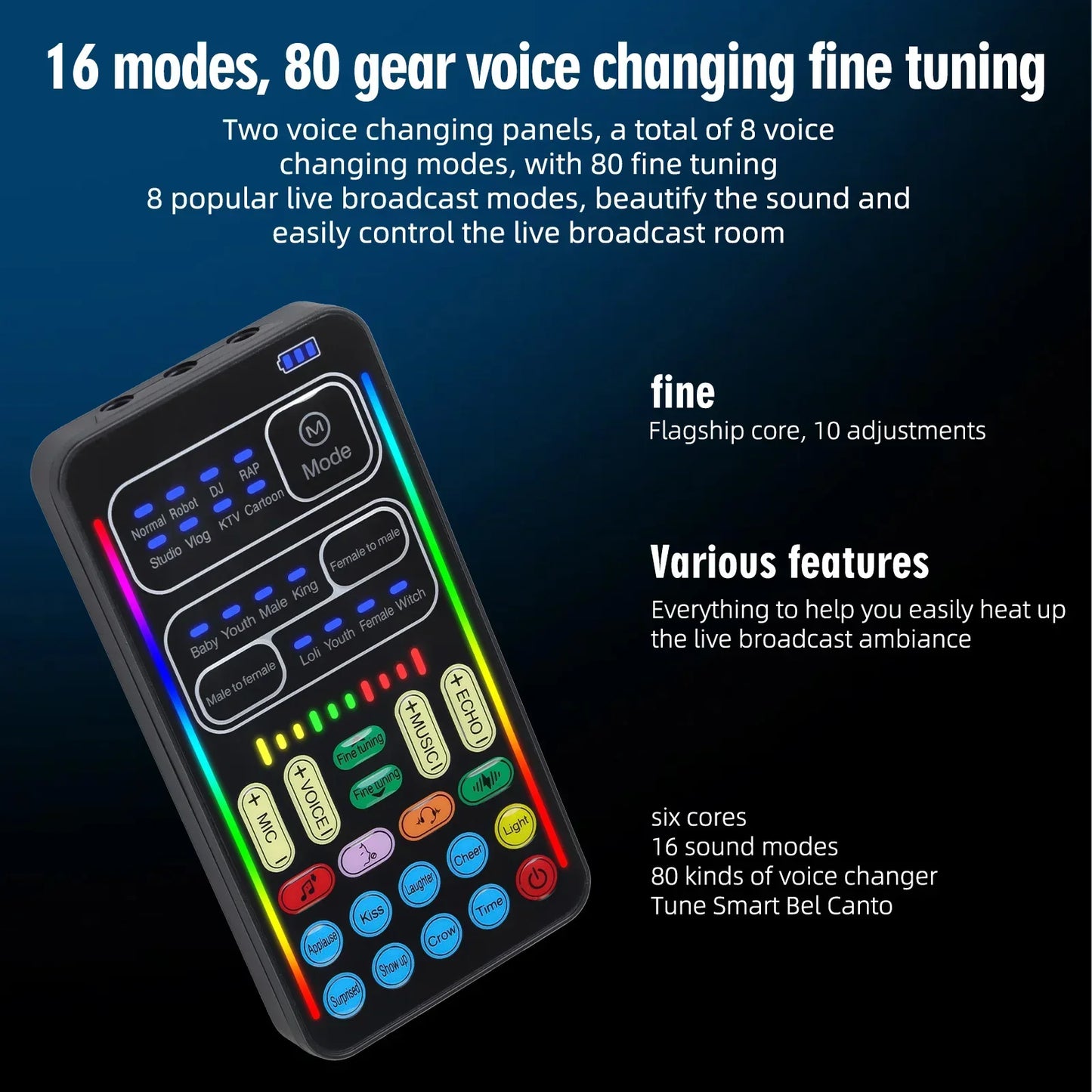 I9 Mini Voice Changer Sound Card Kit - Audio Effects Machine with Headphones & Microphone for Phone Live Streaming
