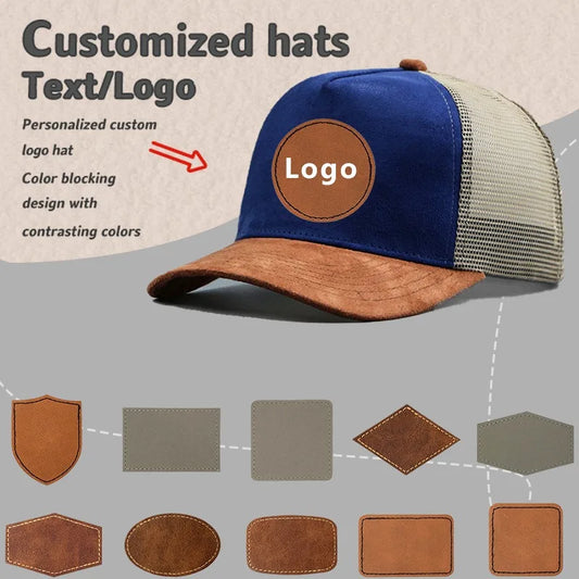 Custom Logo Suede Five Panel Cap - Leather Label Mesh Trucker Hat for Men & Women