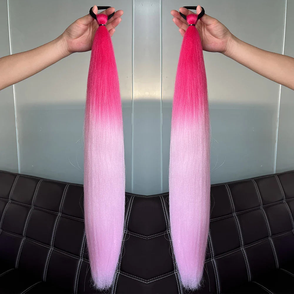 Synthetic Colorful Ponytail Extensions – Long Straight Braided Hairpieces with Rubber Band for Women