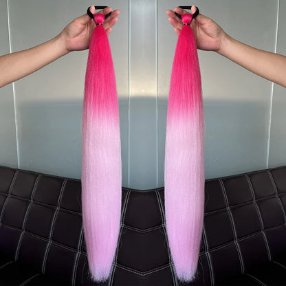 Synthetic Colorful Ponytail Extensions – Long Straight Braided Hairpieces with Rubber Band for Women