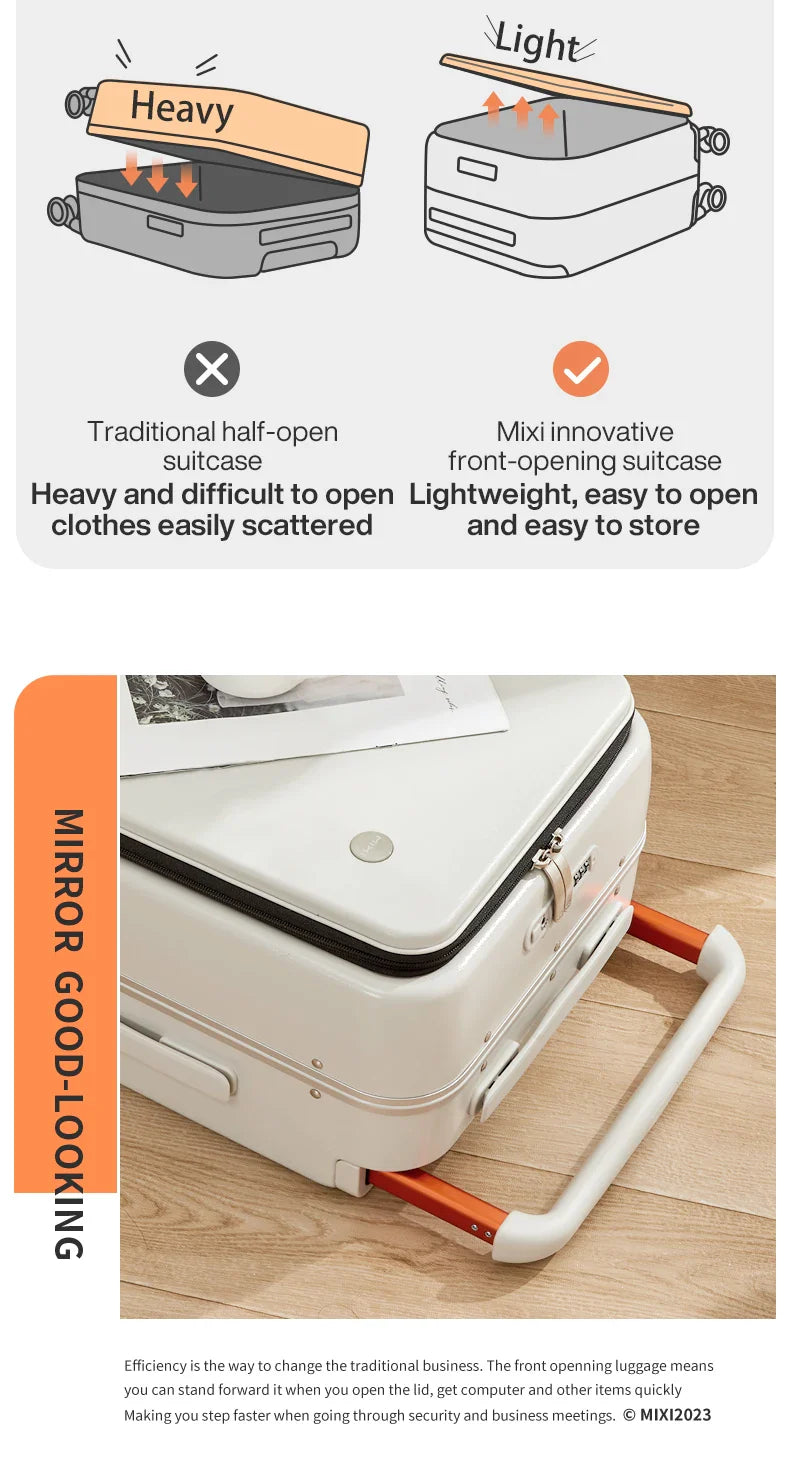 Mixi 20" Wide Handle Carry-On Suitcase — New Design Travel Trolley with Aluminum Frame, Unisex PC Luggage M9275