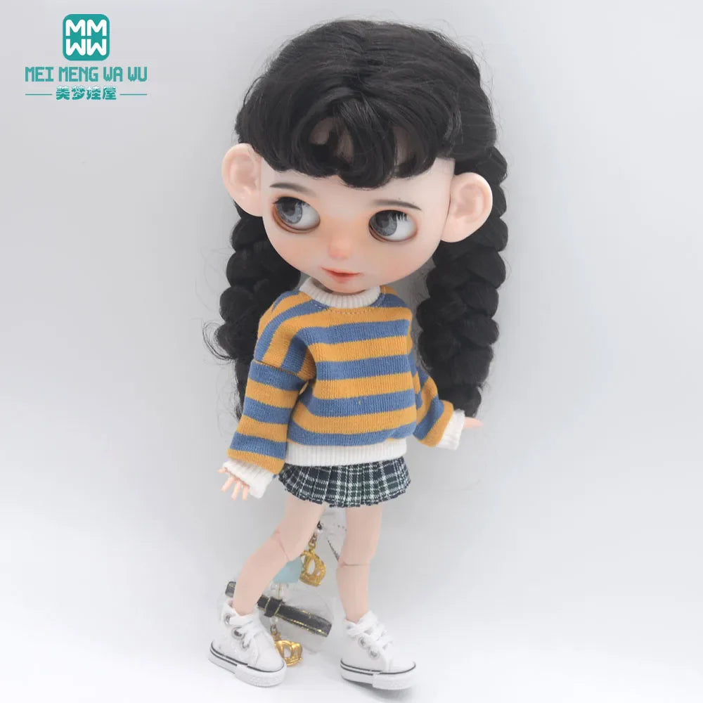 Blythe Doll Clothes – Fashion Tops, Black & White Shirts with Jeans & Plaid Pants for Azone OB22/OB24 Dolls