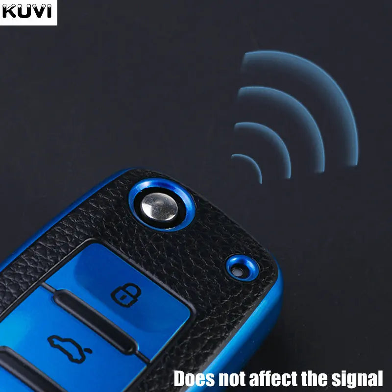 TPU Leather Car Key Case - Full Cover Protection Shell for VW Volkswagen Polo, Tiguan, Passat, Golf, Jetta, Lavida, Skoda Octavia