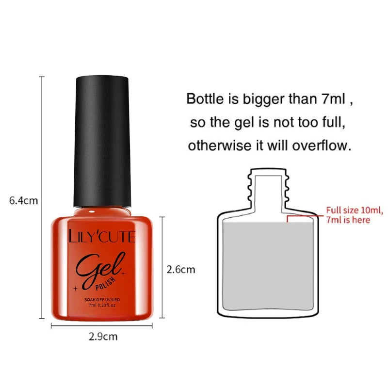 LILYCUTE Solid Color Gel Nail Polish 7ml - Semi-Permanent Soak Off UV LED Gel Varnish for Nail Manicure Art
