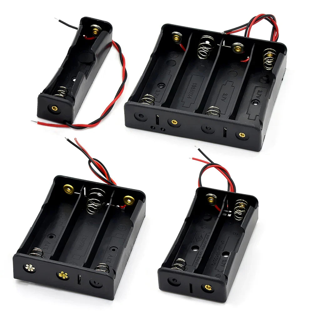 10-in-1 Plastic 18650 Battery Holder — 1/2/3/4 Slot Storage Box with Wire Lead for 3.7V 18650 Batteries