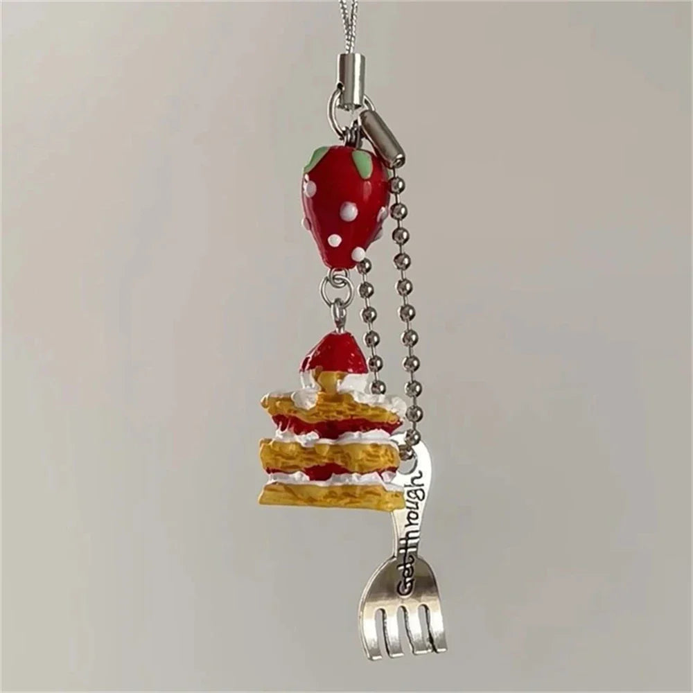 Cute 3D Strawberry Cake Phone Charm Strap – Cookie Pendant Lanyard Keycord for iPhone, Camera, Bag & Girls' Accessories