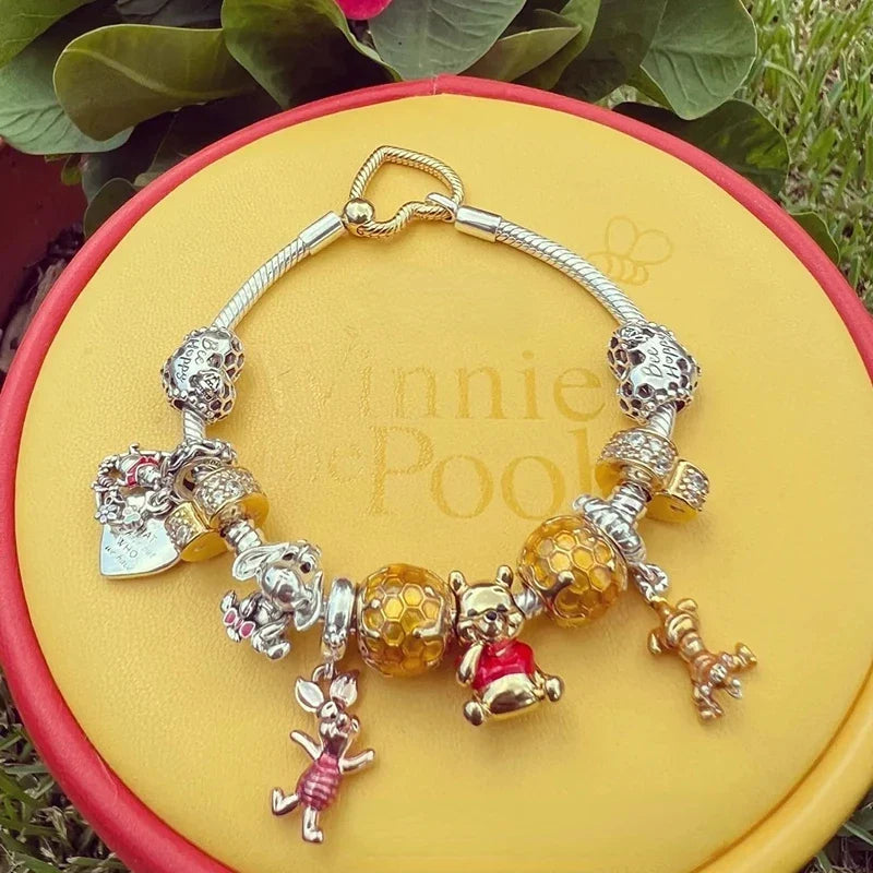 New 925 Sterling Silver Mickey Minnie Vinnie Charm – Beaded Fit for Original Pendant Bracelet, DIY Ladies Jewelry