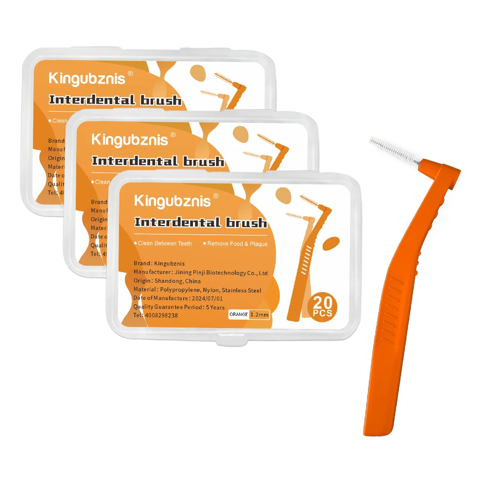 Kingubznis Interdental Brush Set - Stainless Steel Orthodontic Dental Floss Brushes with Angled Short Handle