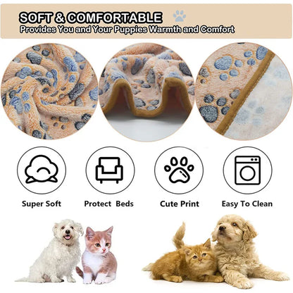 Soft Fluffy Pet Bed Mat - Cute Paw & Elephant Pattern Travel Blanket for Warm Dog and Cat Comfort