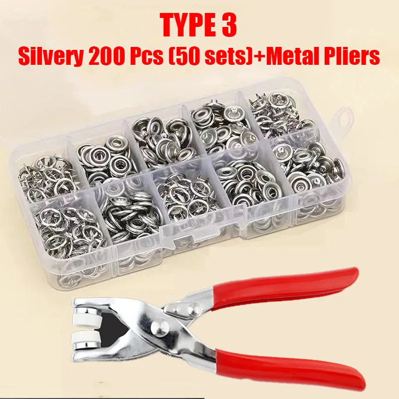 Metal Snap Button Fastener Kit - 50/100PCS Hollow Prong Studs with Pliers Tool for Clothing Sewing Bags & Shoes