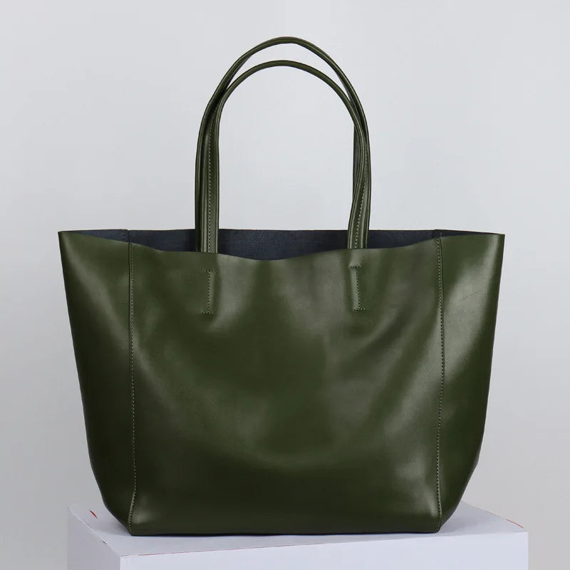 Customized Letter Genuine Leather Tote Bag – Large Capacity, Practical Commuter & Shopping Bag, Cowhide Large Bag