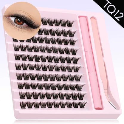 GROINNEYA Eyelash Clusters Kit – DIY Lash Extension with Bond & Seal, Waterproof Strong Hold & Tweezers