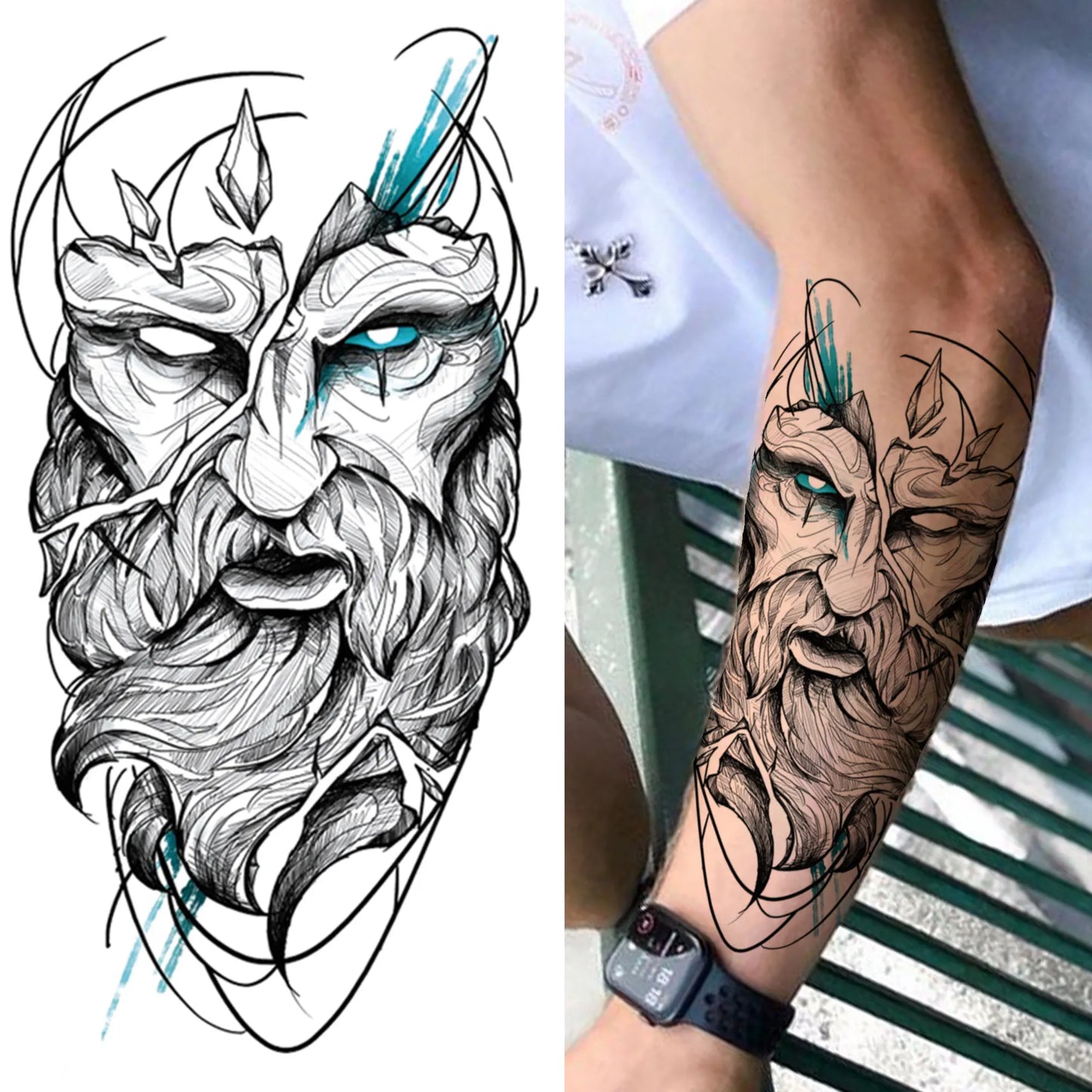 Full Arm Temporary Tattoo Sleeve - Realistic Warrior Lion Tiger Flower & Maori Design Fake Tattoos