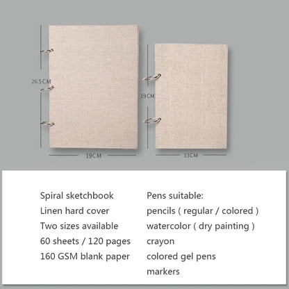 Vintage Inspiration: Retro Spiral Sketchbook - Linen Hardcover, 120 Pages, 160GSM Refillable Notebook for Art, Drawing, and School Supplies