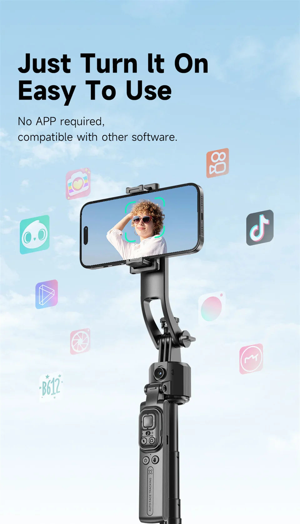 C17 360° Auto-Rotation Monopod – AI Tracking Tripod with Bluetooth Shutter, Fill Light & Wireless Selfie Stick for Phones