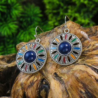Blue Alloy Turquoise Bohemian Earrings - Retro Geometric Multi-Layer Statement Jewelry