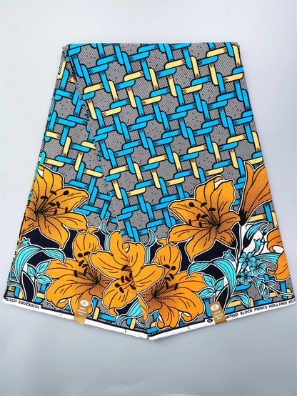 Guaranteed Original African Wax Fabric - 100% Cotton Real Ankara Print 6 Yards for Wedding Dresses & Sewing