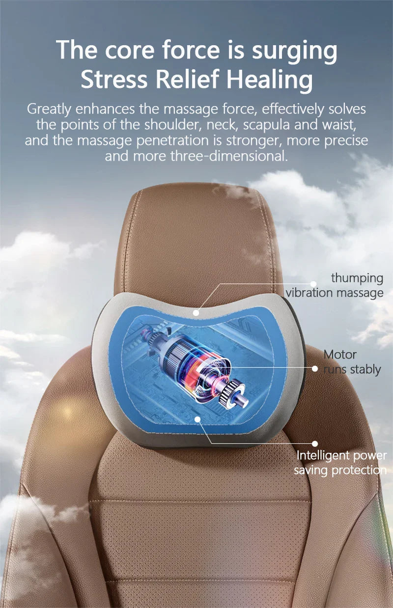 Car Electric Lumbar & Neck Massage Cushion | Single Headrest Vibration Pillow for Seat Support