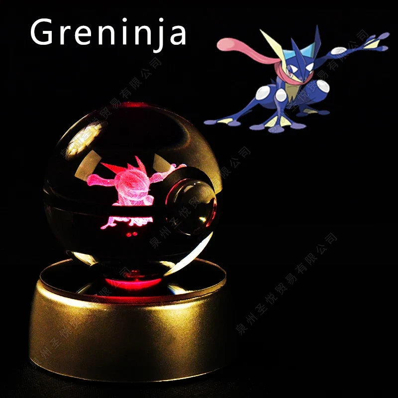 Pokémon Crystal Ball Night Light - 3D Pikachu Gengar Mewtwo Glass Lamp Statue Kids Birthday Gift