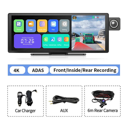 11.3" Imagebon H50 Dash Cam — 4K, 3-Channel, ADAS, Wireless CarPlay & Android Auto, Time-Lapse & 24H Parking Monitor Black Box