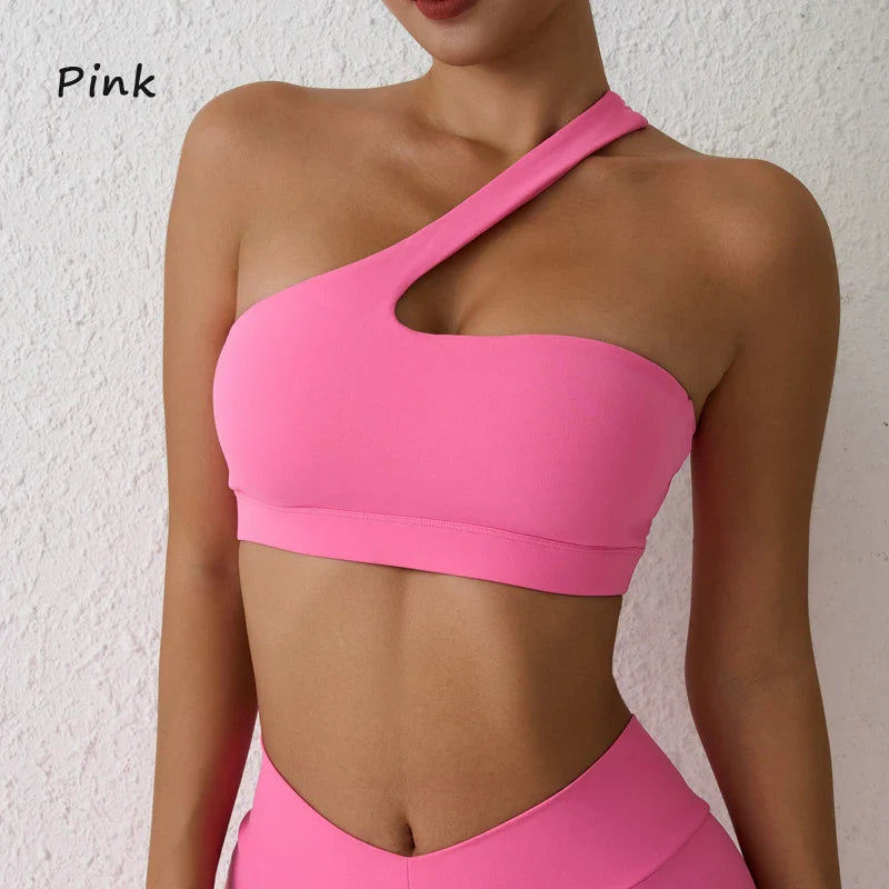 One Shoulder Sports Bra for Women – DIAS FIT JOY Sexy Yoga Fitness Training Bra with Detachable Beauty Back Design