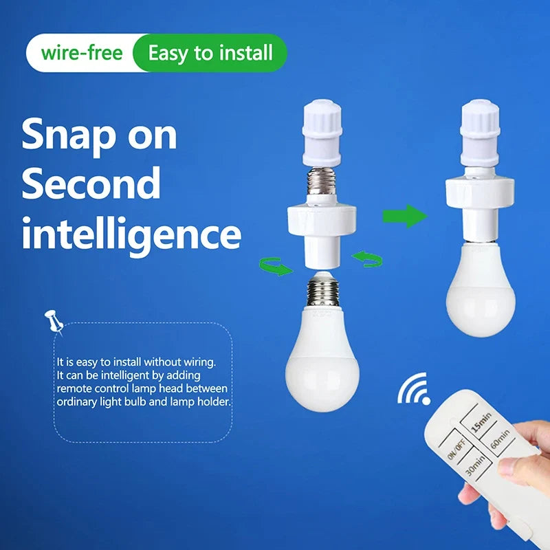 Smart E27 Remote Control Light Switch - Wireless LED Bulb Socket Timer Holder with 30M Range