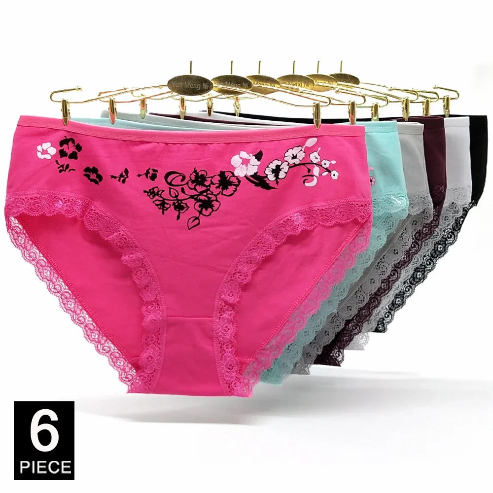 Women’s Cotton Briefs Set - Sexy Print Mid-Rise Plus Size Panties 2XL-4XL Soft Breathable Underwear 6Pcs